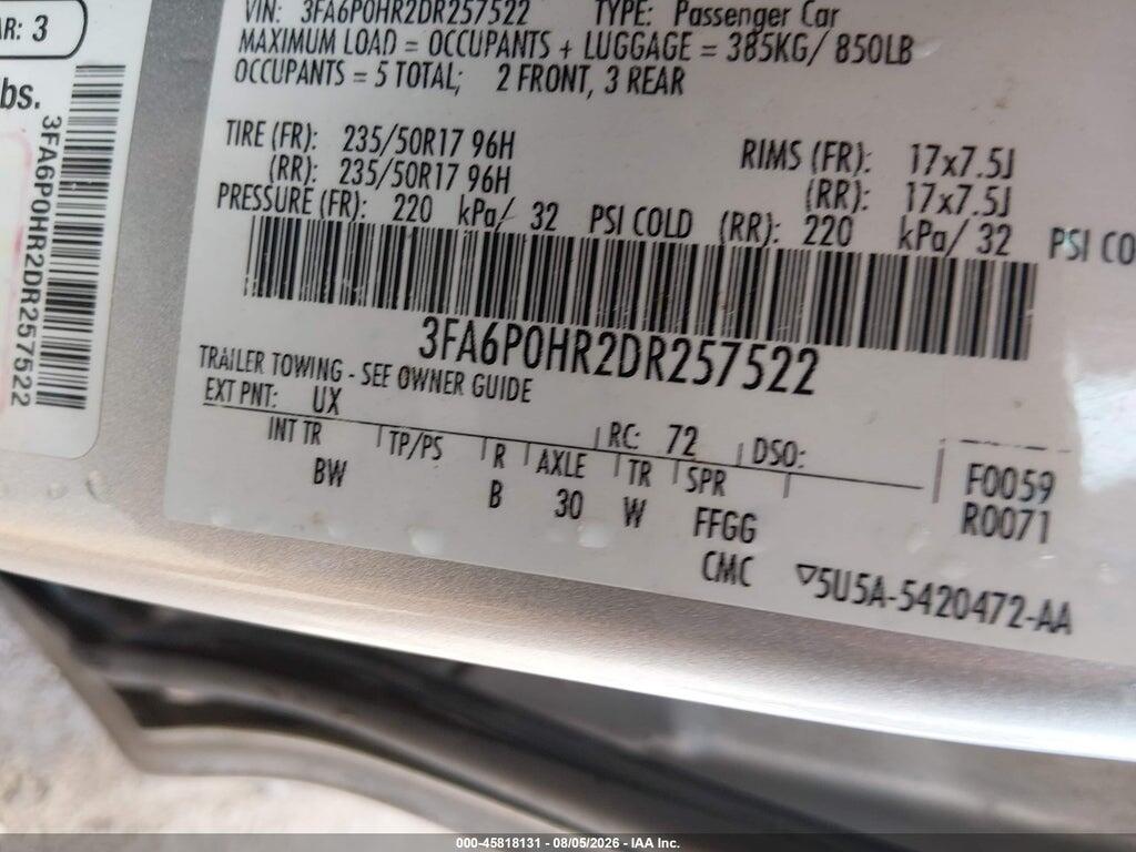 3FA6P0HR2DR257522 2013 FORD FUSION photo no. 9