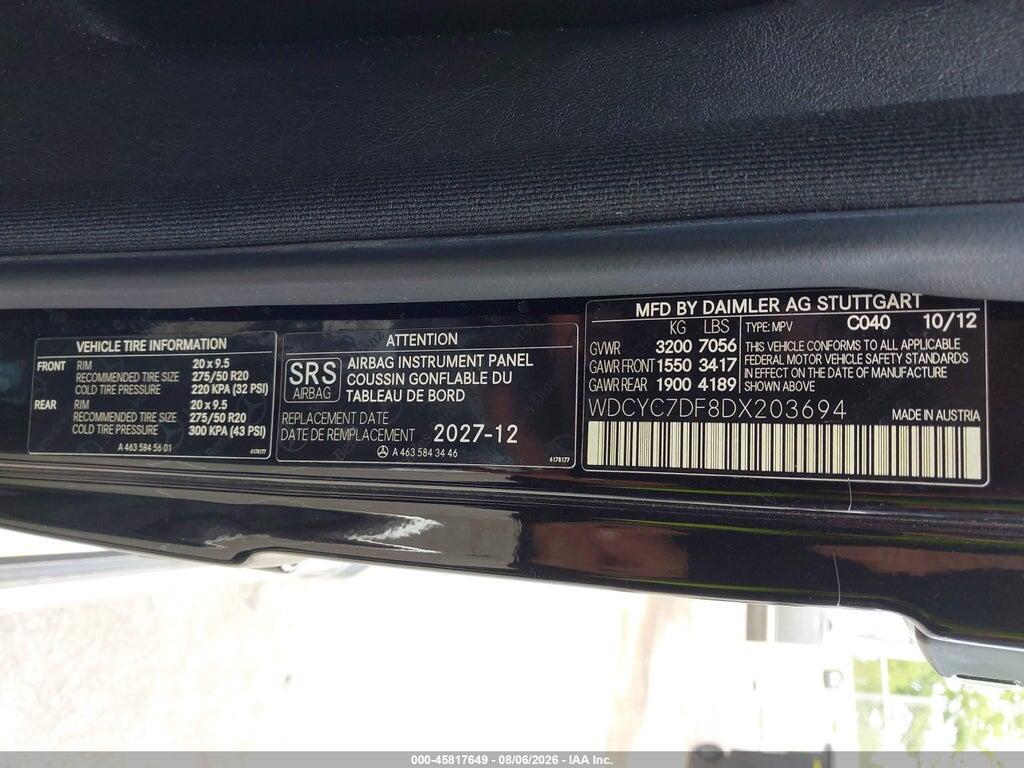 WDCYC7DF8DX203694 2013 MERCEDES-BENZ G 63 AMG photo no. 9