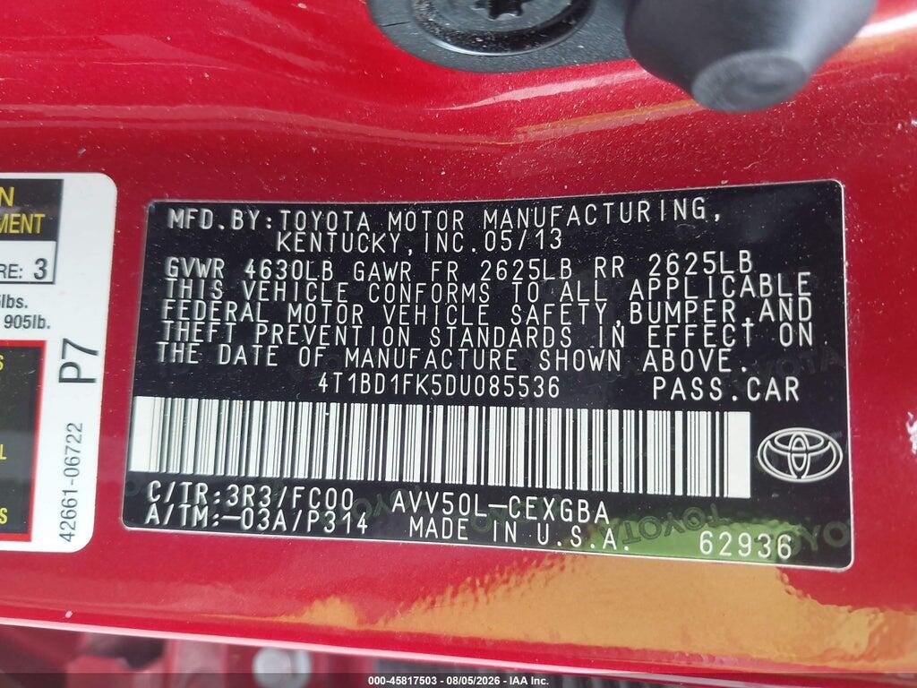 4T1BD1FK5DU085536 2013 TOYOTA CAMRY HYBRID photo no. 9