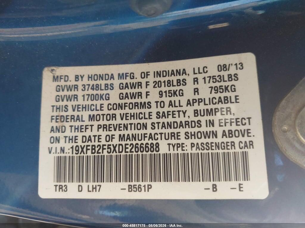 19XFB2F5XDE266688 2013 HONDA CIVIC photo no. 9