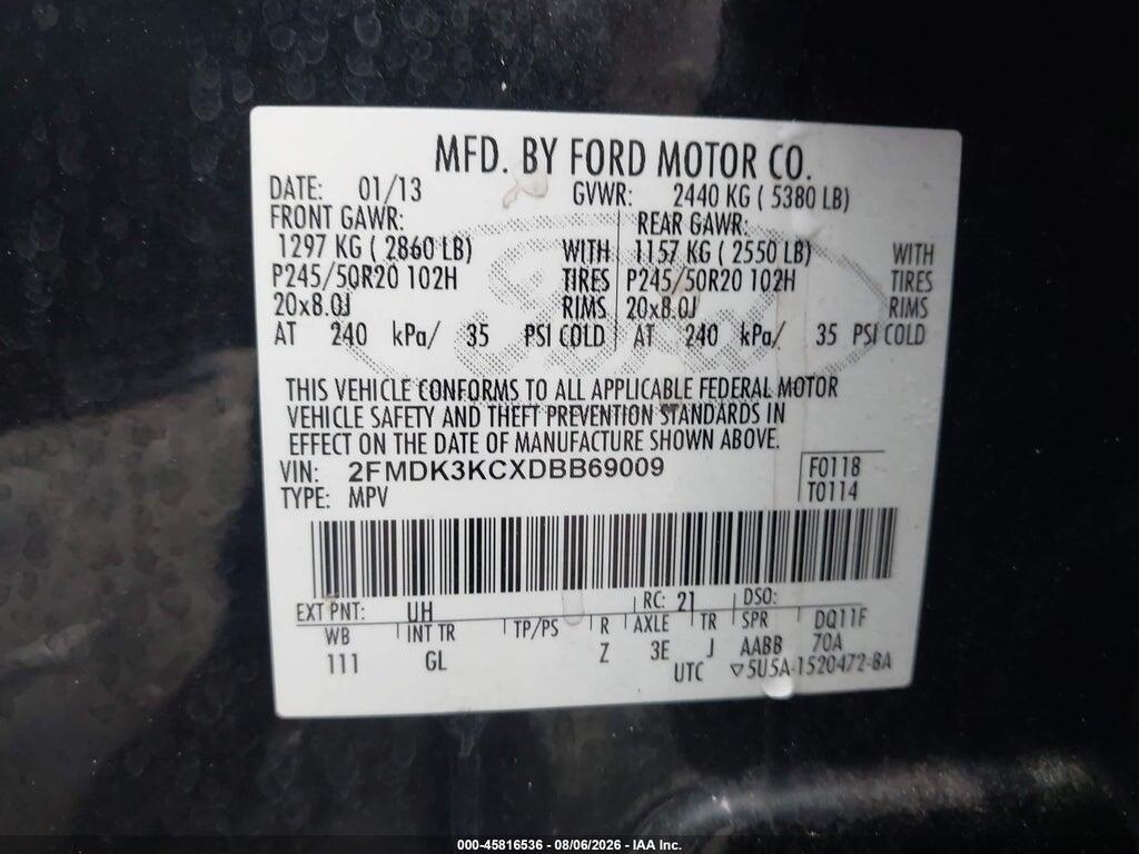 2FMDK3KCXDBB69009 2013 FORD EDGE photo no. 9