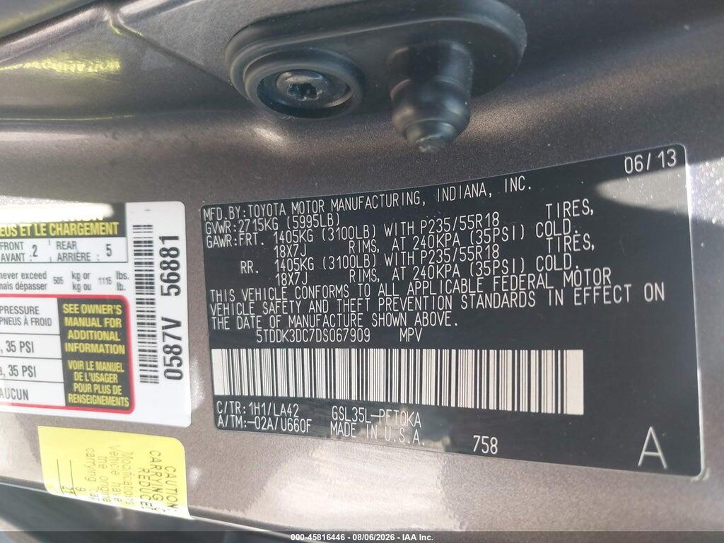 5TDDK3DC7DS067909 2013 TOYOTA SIENNA photo no. 9