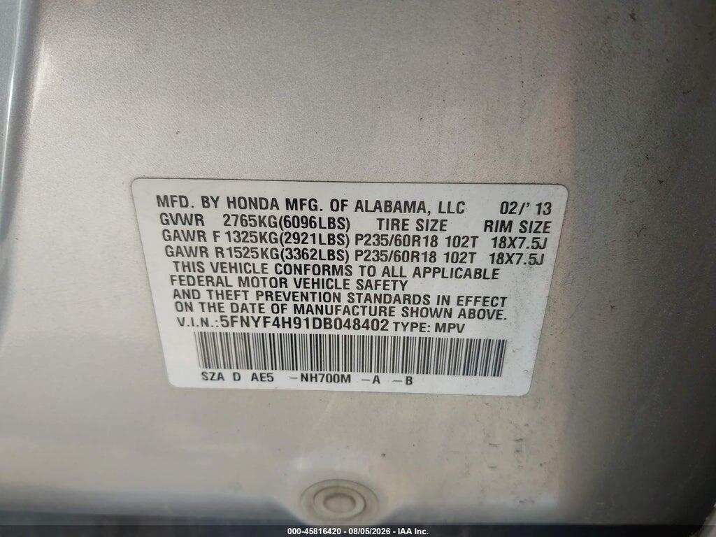 5FNYF4H91DB048402 2013 HONDA PILOT photo no. 9
