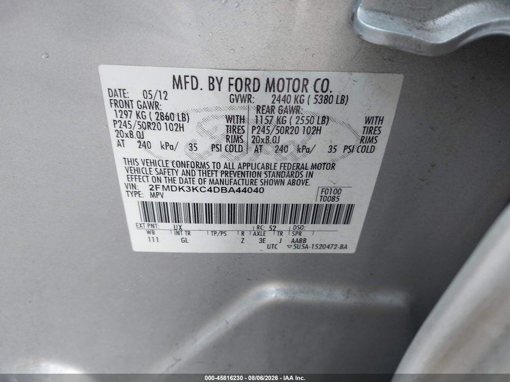 2FMDK3KC4DBA44040 2013 FORD EDGE photo no. 9