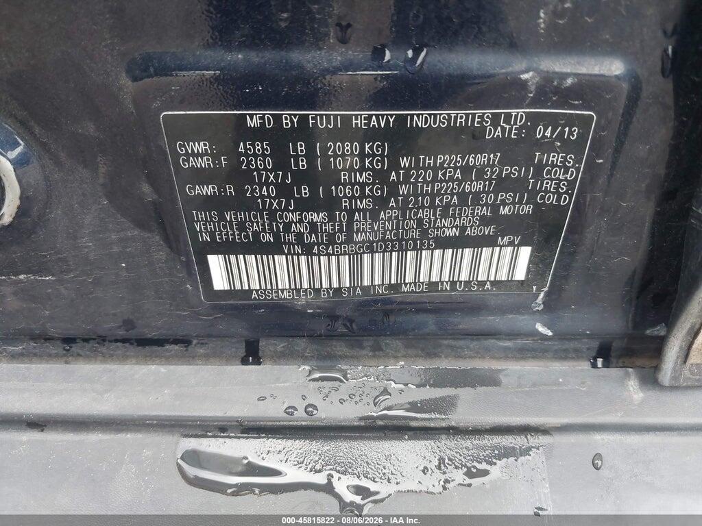 4S4BRBGC1D3310135 2013 SUBARU OUTBACK photo no. 9