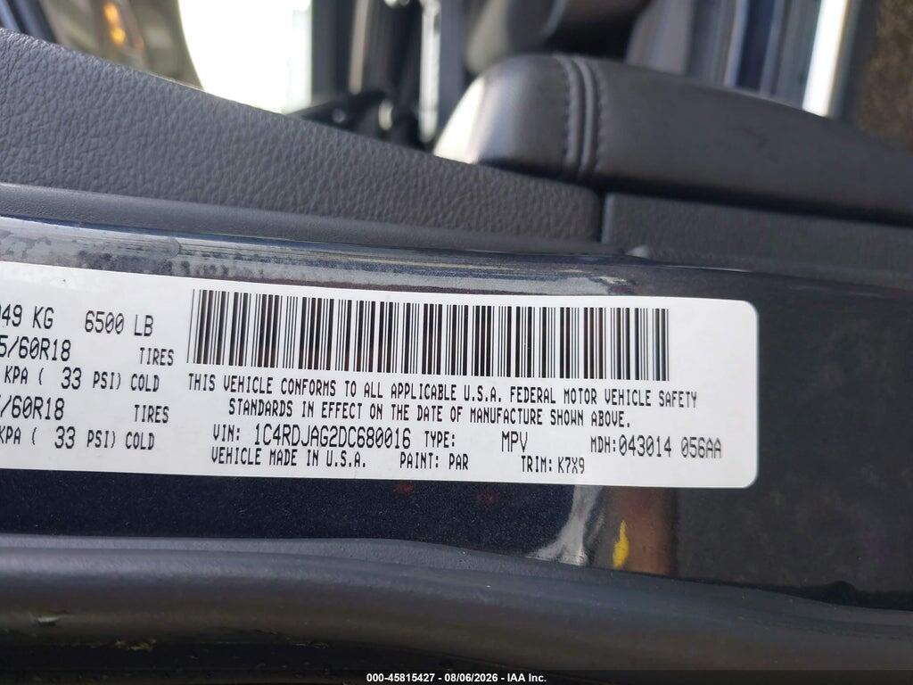 1C4RDJAG2DC680016 2013 DODGE DURANGO photo no. 9