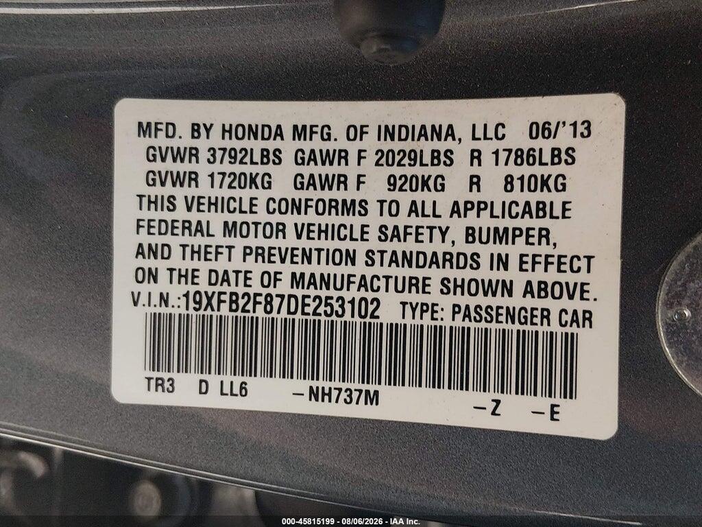 19XFB2F87DE253102 2013 HONDA CIVIC photo no. 9
