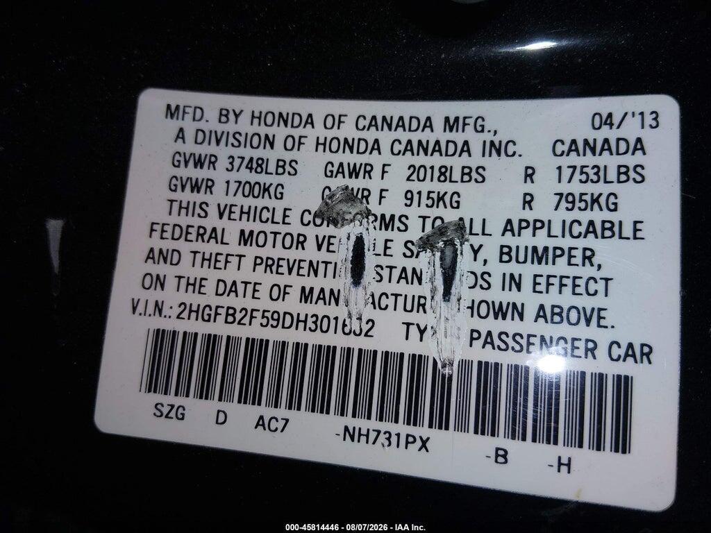 2HGFB2F59DH301632 2013 HONDA CIVIC photo no. 9