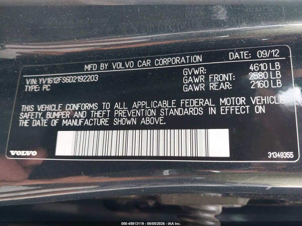 YV1612FS6D2192203 2013 VOLVO S60 photo no. 9