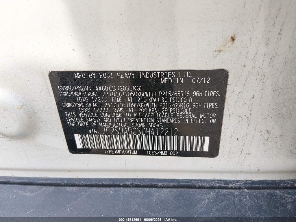 JF2SHABC3DH412212 2013 SUBARU FORESTER photo no. 9