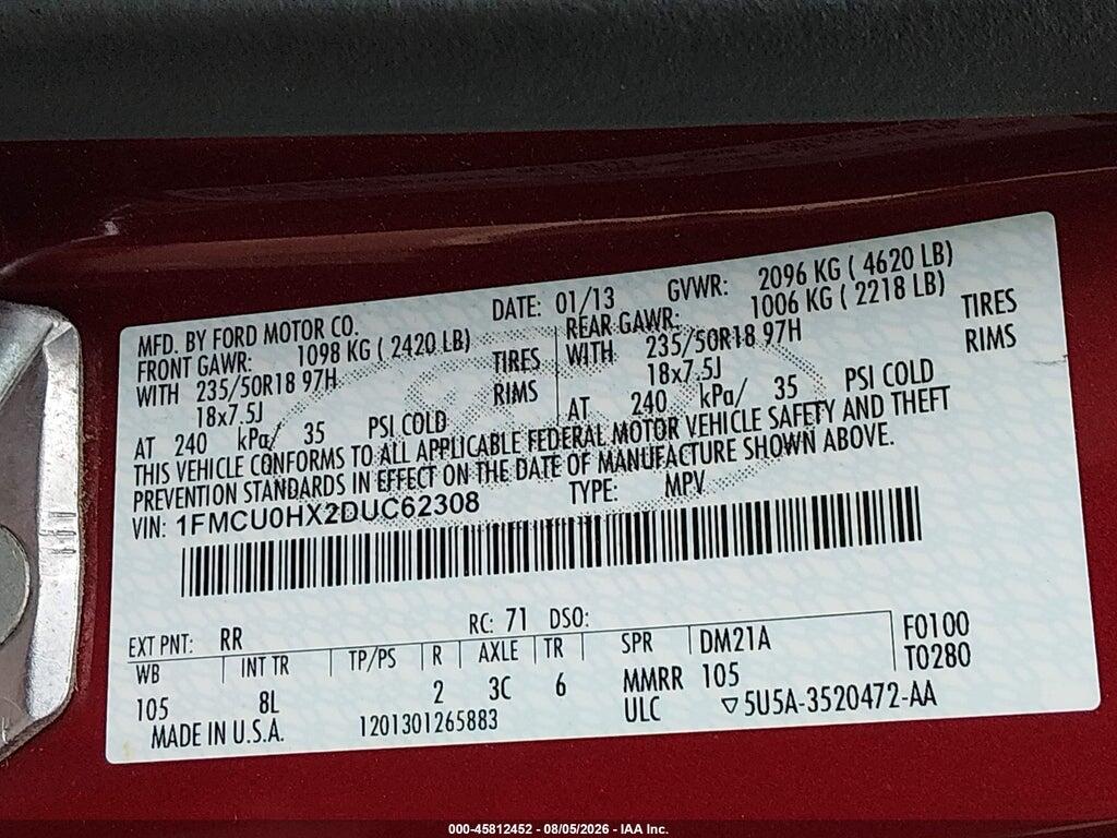 1FMCU0HX2DUC62308 2013 FORD ESCAPE photo no. 9