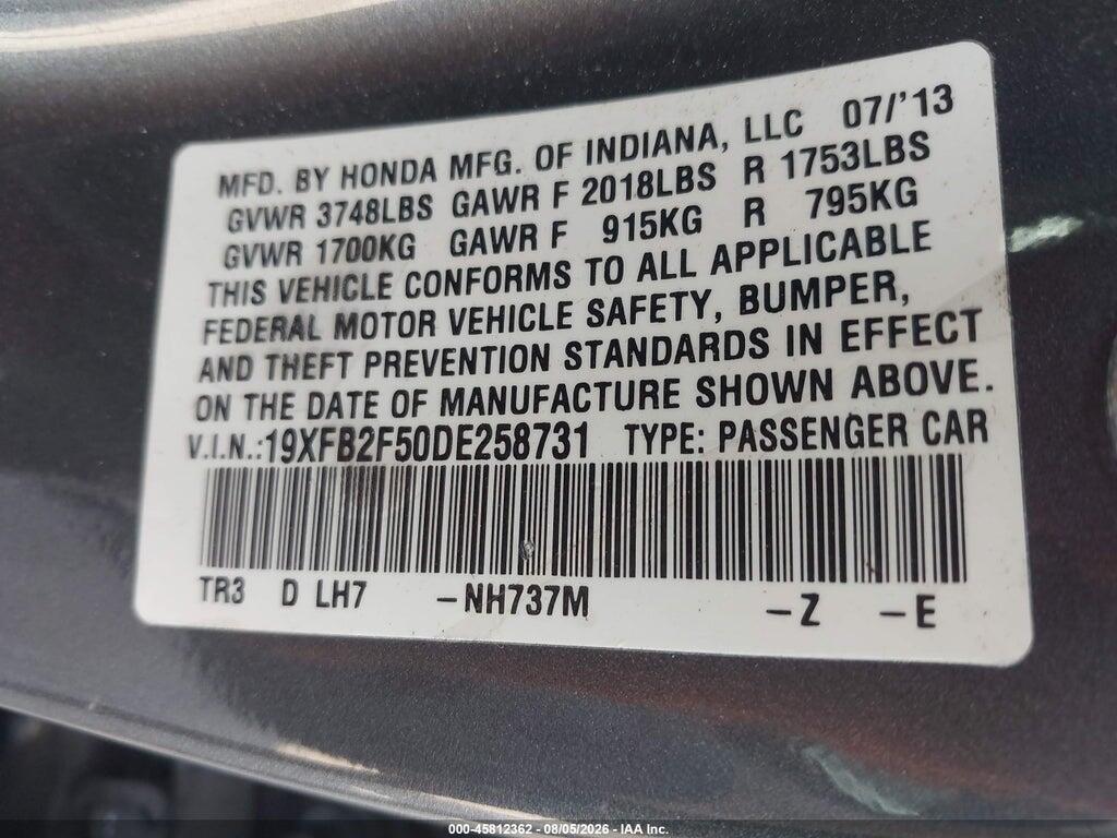 19XFB2F50DE258731 2013 HONDA CIVIC photo no. 9