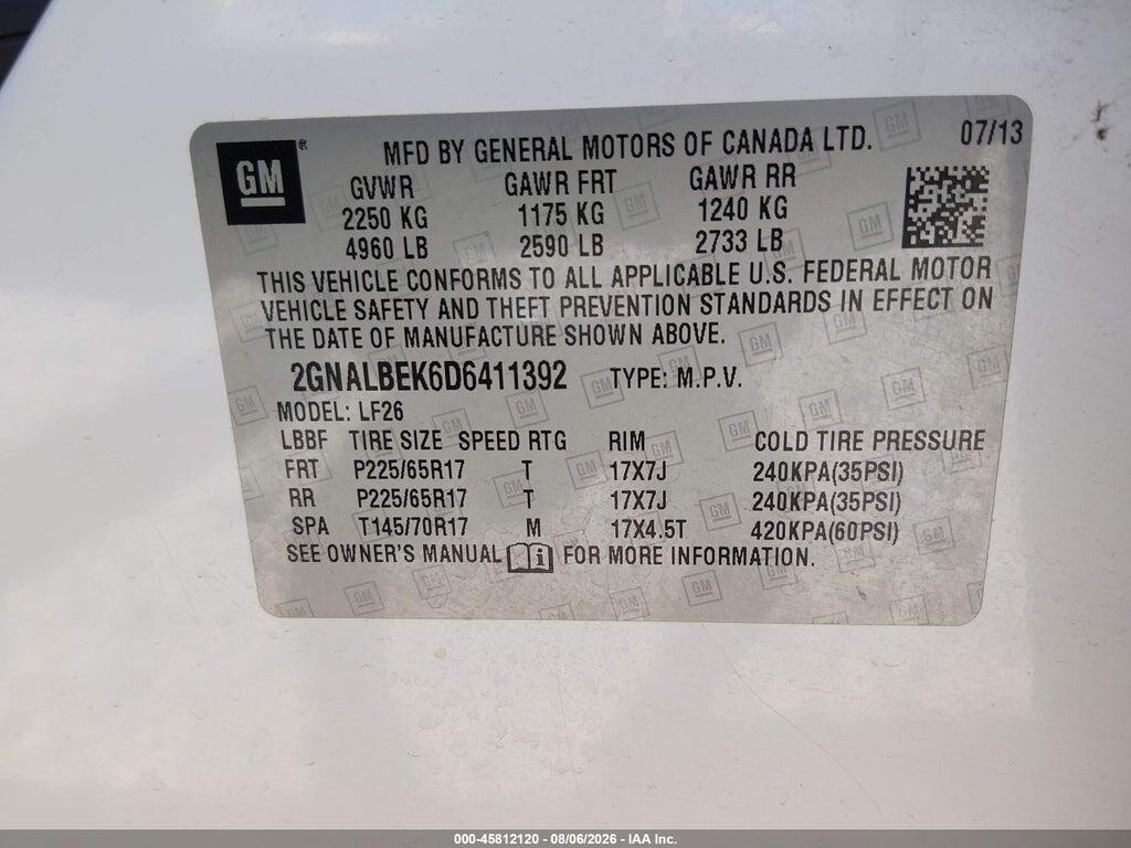 2GNALBEK6D6411392 2013 CHEVROLET EQUINOX photo no. 9