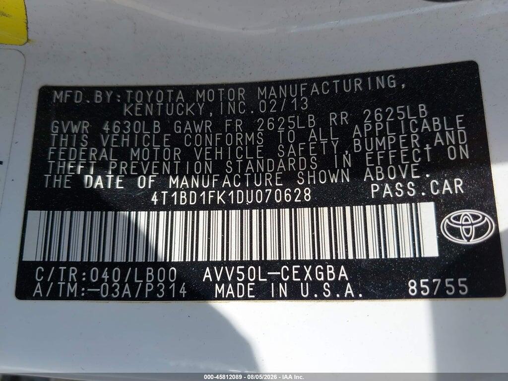 4T1BD1FK1DU070628 2013 TOYOTA CAMRY HYBRID photo no. 9
