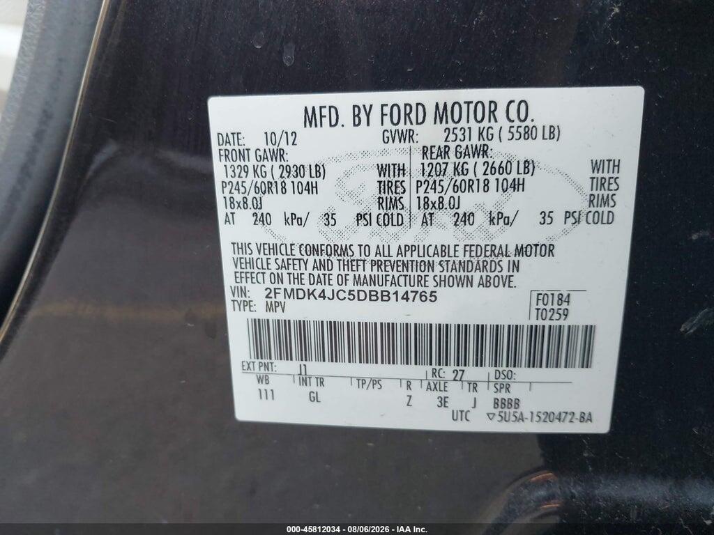 2FMDK4JC5DBB14765 2013 FORD EDGE photo no. 9