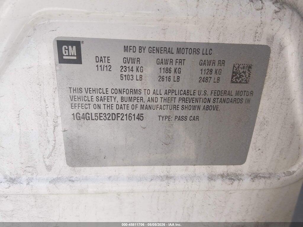 1G4GL5E32DF216145 2013 BUICK LACROSSE photo no. 9