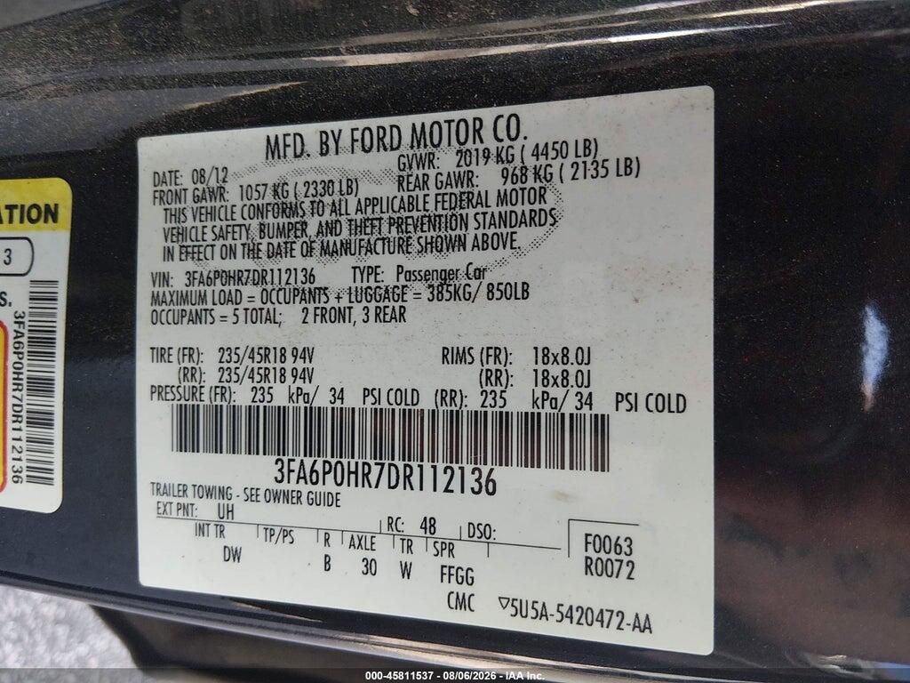3FA6P0HR7DR112136 2013 FORD FUSION photo no. 9