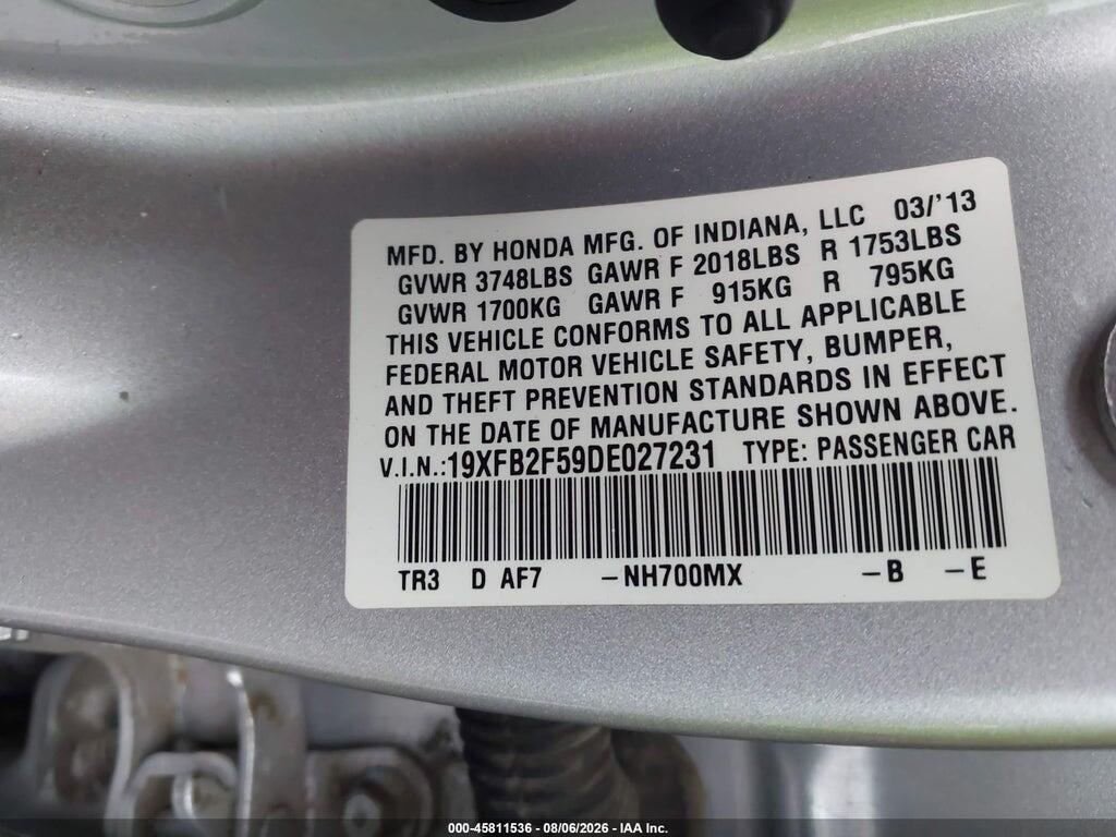 19XFB2F59DE027231 2013 HONDA CIVIC photo no. 9