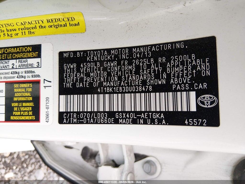 4T1BK1EB3DU038478 2013 TOYOTA AVALON photo no. 9