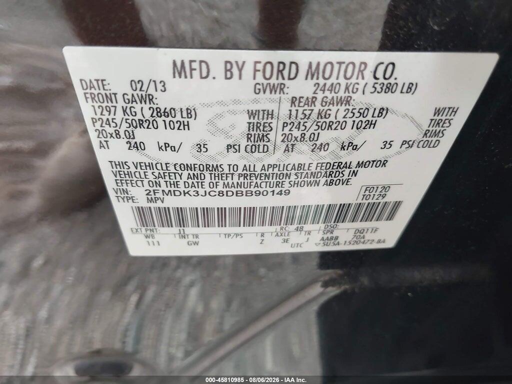 2FMDK3JC8DBB90149 2013 FORD EDGE photo no. 9