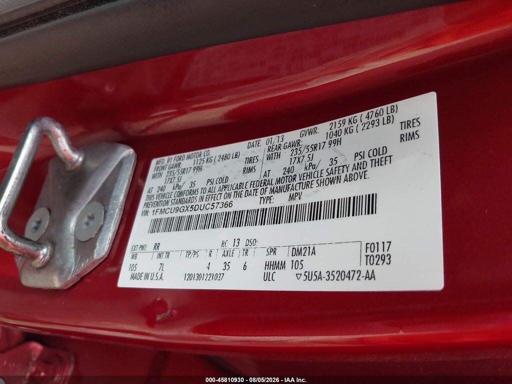 1FMCU9GX5DUC57366 2013 FORD ESCAPE photo no. 9