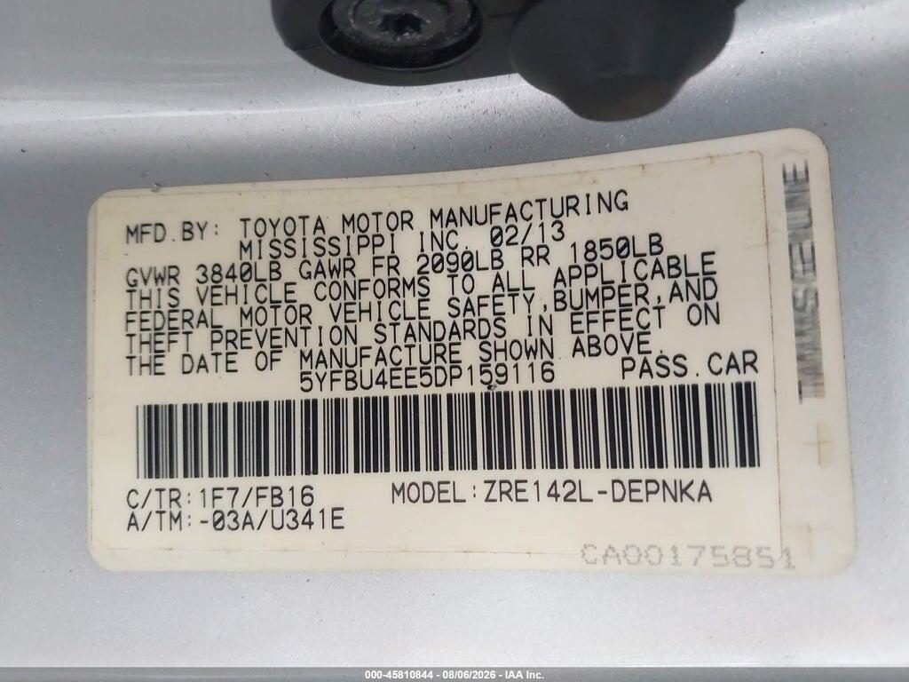5YFBU4EE5DP159116 2013 TOYOTA COROLLA photo no. 9