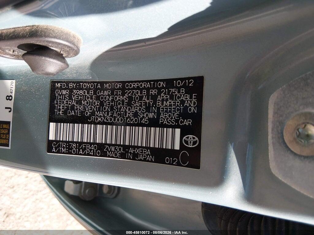 JTDKN3DU0D1620145 2013 TOYOTA PRIUS photo no. 9