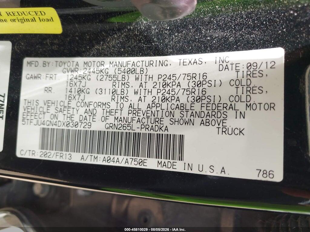5TFJU4GN4DX030729 2013 TOYOTA TACOMA photo no. 9