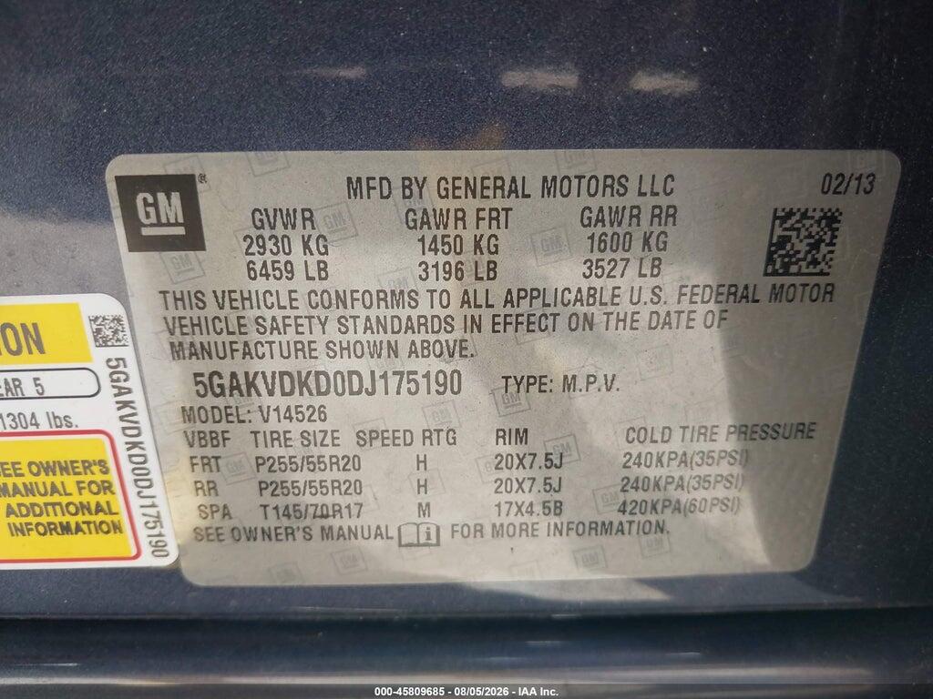 5GAKVDKD0DJ175190 2013 BUICK ENCLAVE photo no. 9