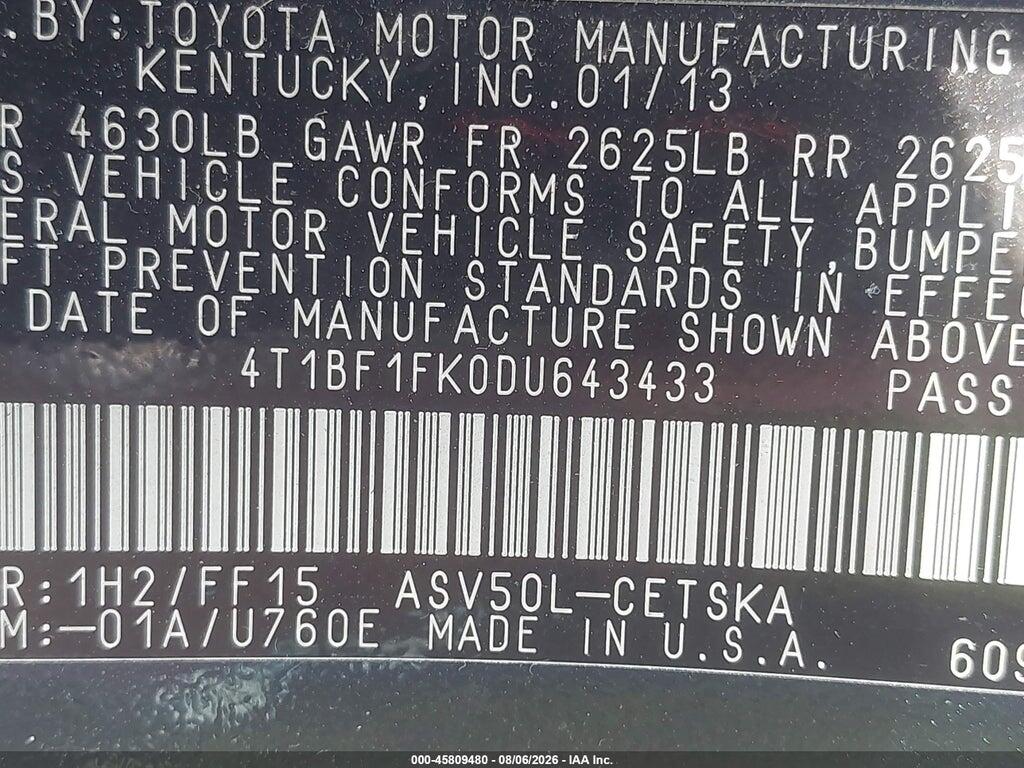 4T1BF1FK0DU643433 2013 TOYOTA CAMRY photo no. 9