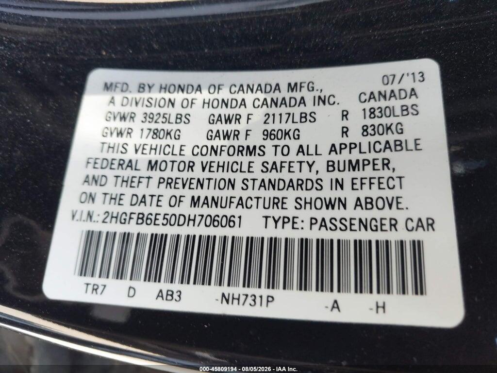 2HGFB6E50DH706061 2013 HONDA CIVIC photo no. 9