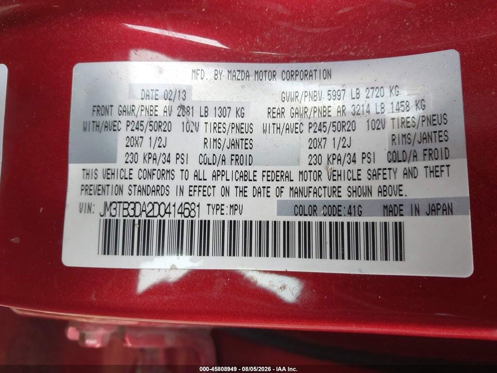 JM3TB3DA2D0414681 2013 MAZDA CX-9 photo no. 9