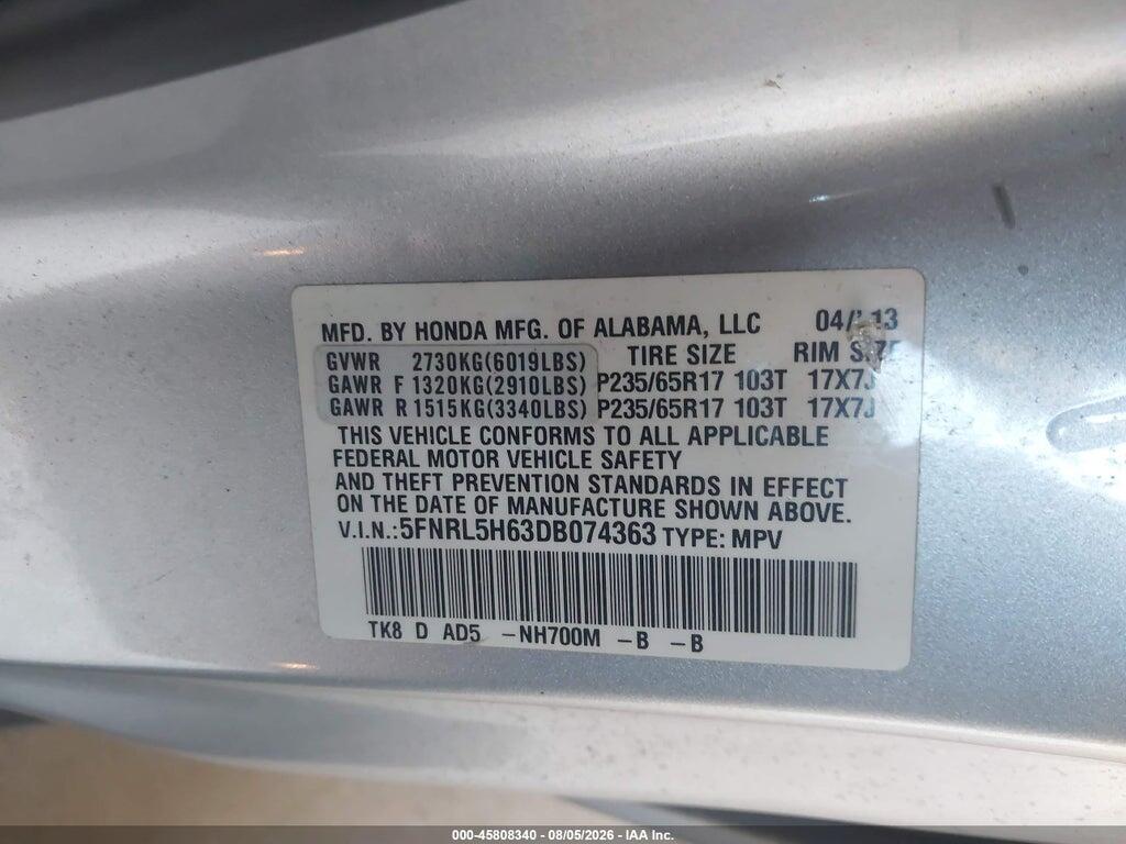 5FNRL5H63DB074363 2013 HONDA ODYSSEY photo no. 9