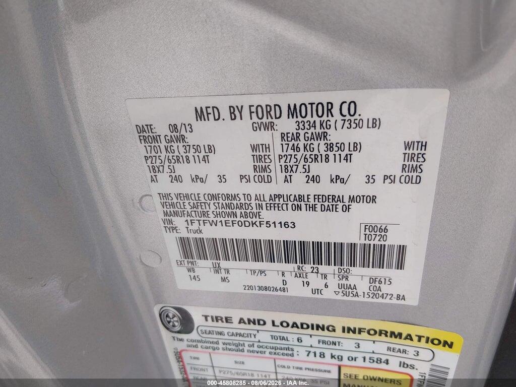 1FTFW1EF0DKF51163 2013 FORD F-150 photo no. 9