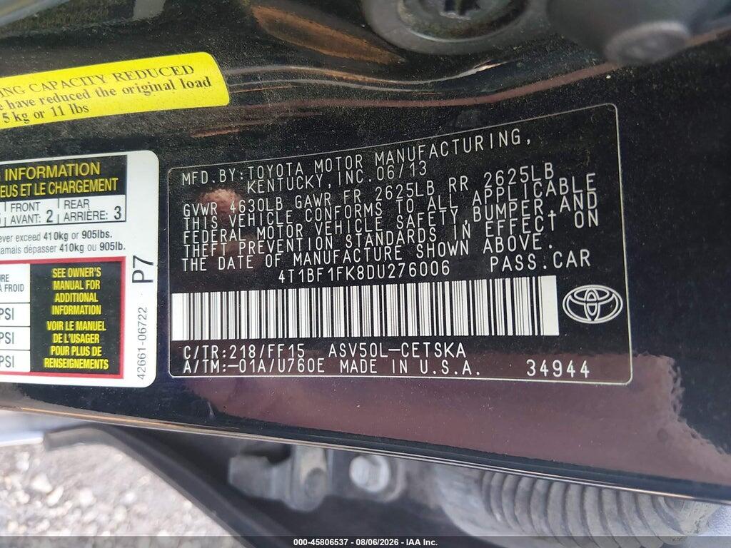 4T1BF1FK8DU276006 2013 TOYOTA CAMRY photo no. 9