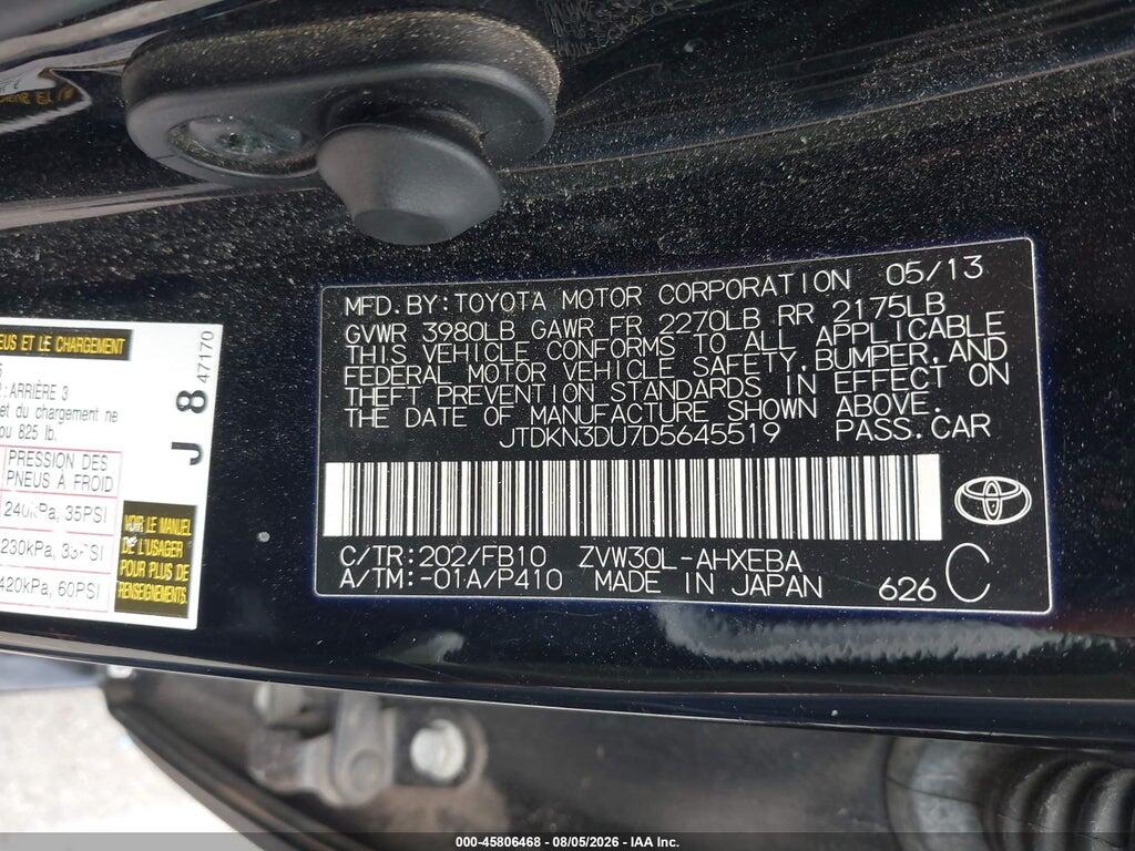 JTDKN3DU7D5645519 2013 TOYOTA PRIUS photo no. 9