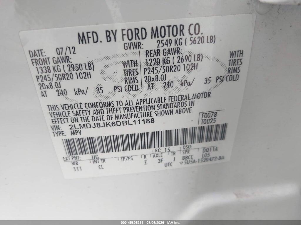 2LMDJ8JK6DBL11188 2013 LINCOLN MKX photo no. 9
