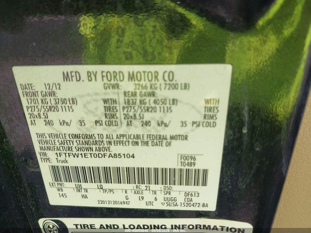 1FTFW1ET0DFA85104 2013 FORD F-150 photo no. 9