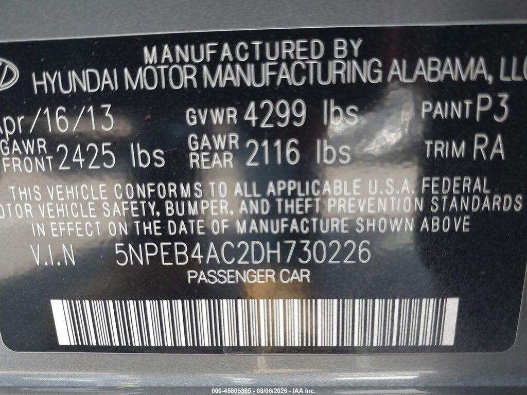 5NPEB4AC2DH730226 2013 HYUNDAI SONATA photo no. 9