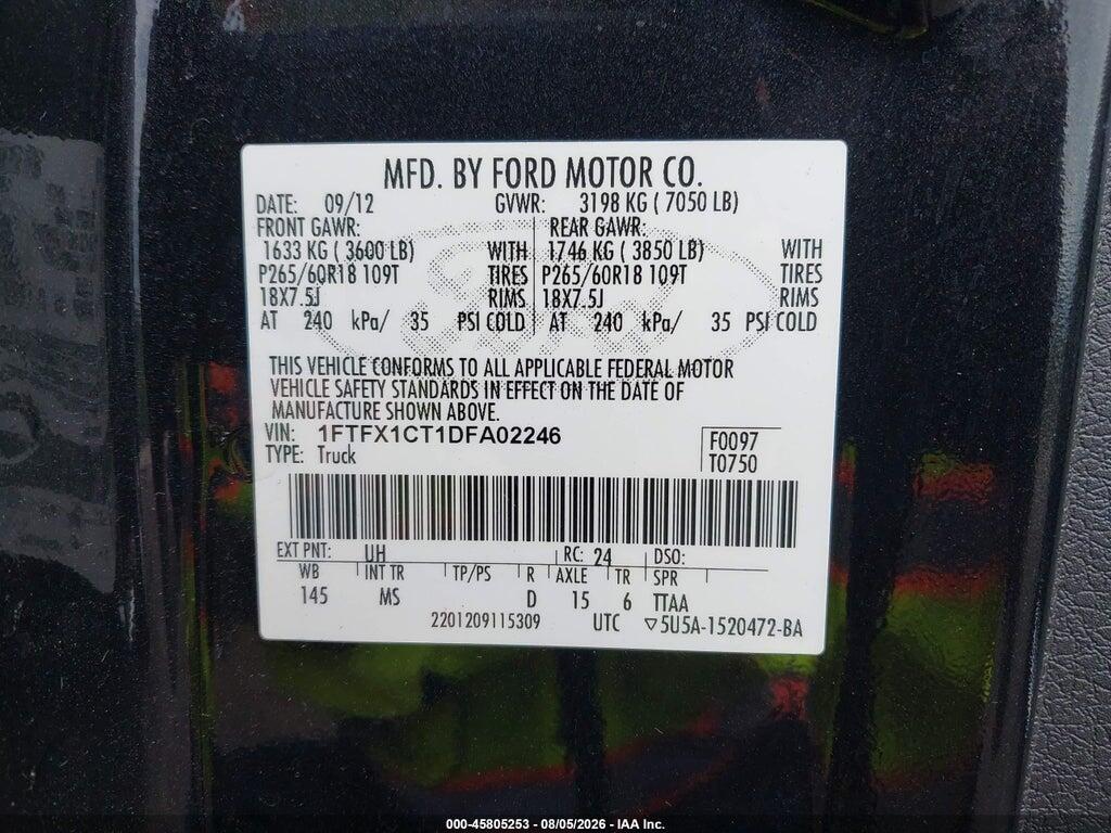 1FTFX1CT1DFA02246 2013 FORD F-150 photo no. 9