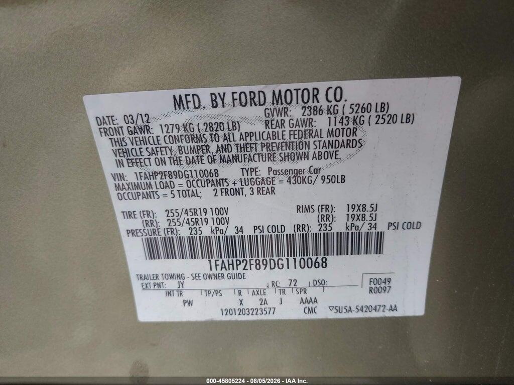 1FAHP2F89DG110068 2013 FORD TAURUS photo no. 9