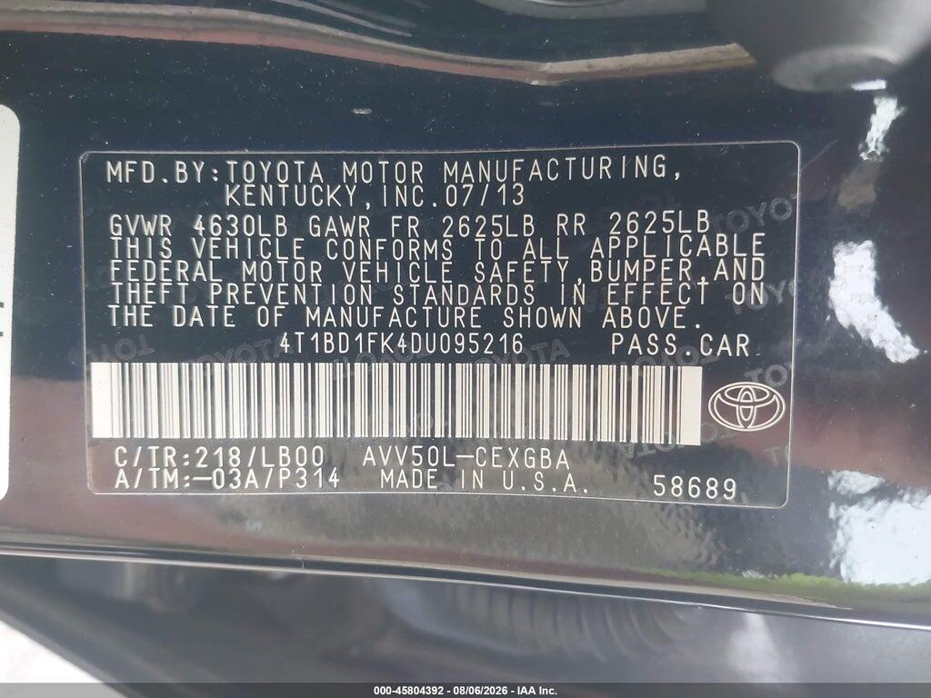 4T1BD1FK4DU095216 2013 TOYOTA CAMRY HYBRID photo no. 9