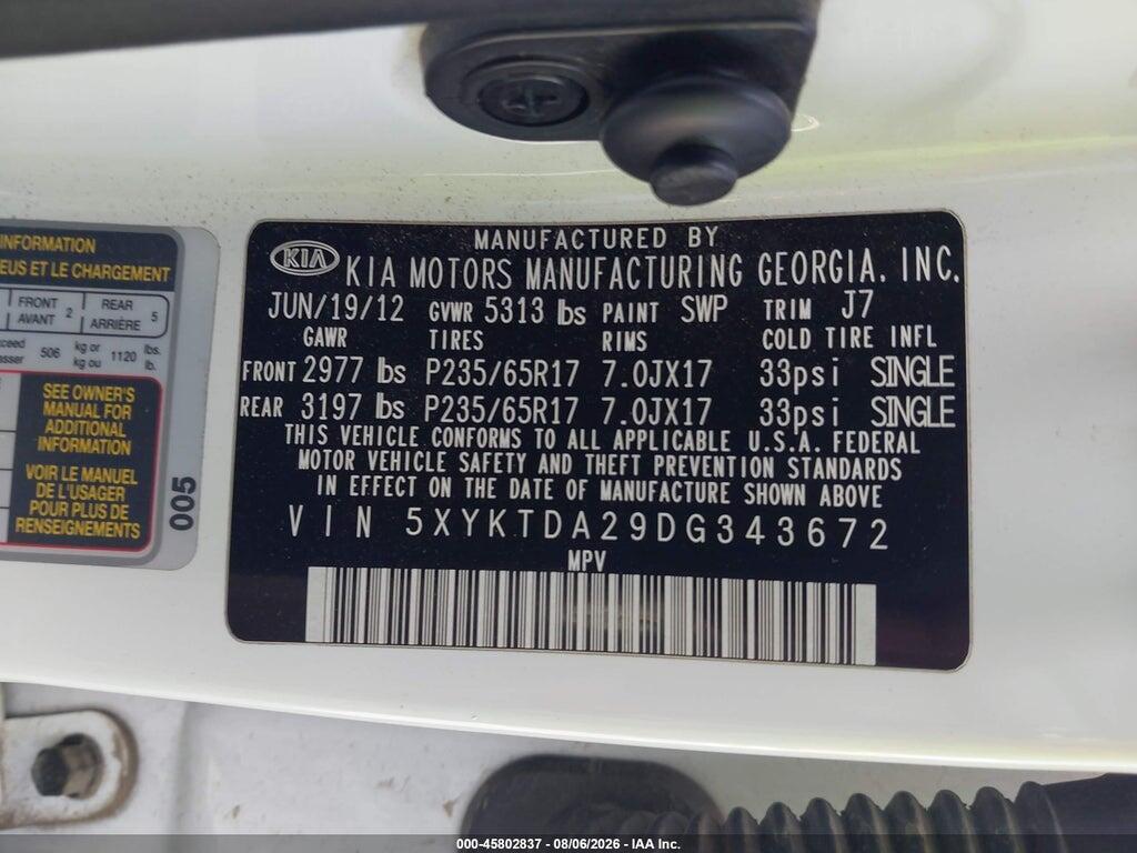5XYKTDA29DG343672 2013 KIA SORENTO photo no. 9