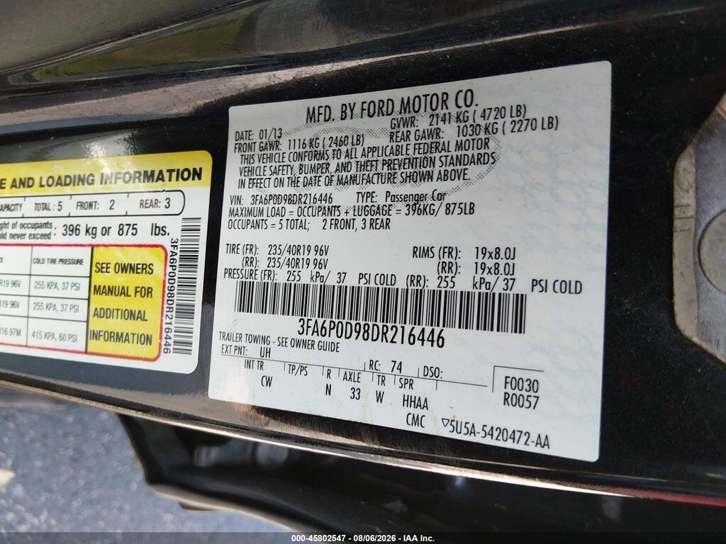 3FA6P0D98DR216446 2013 FORD FUSION photo no. 9