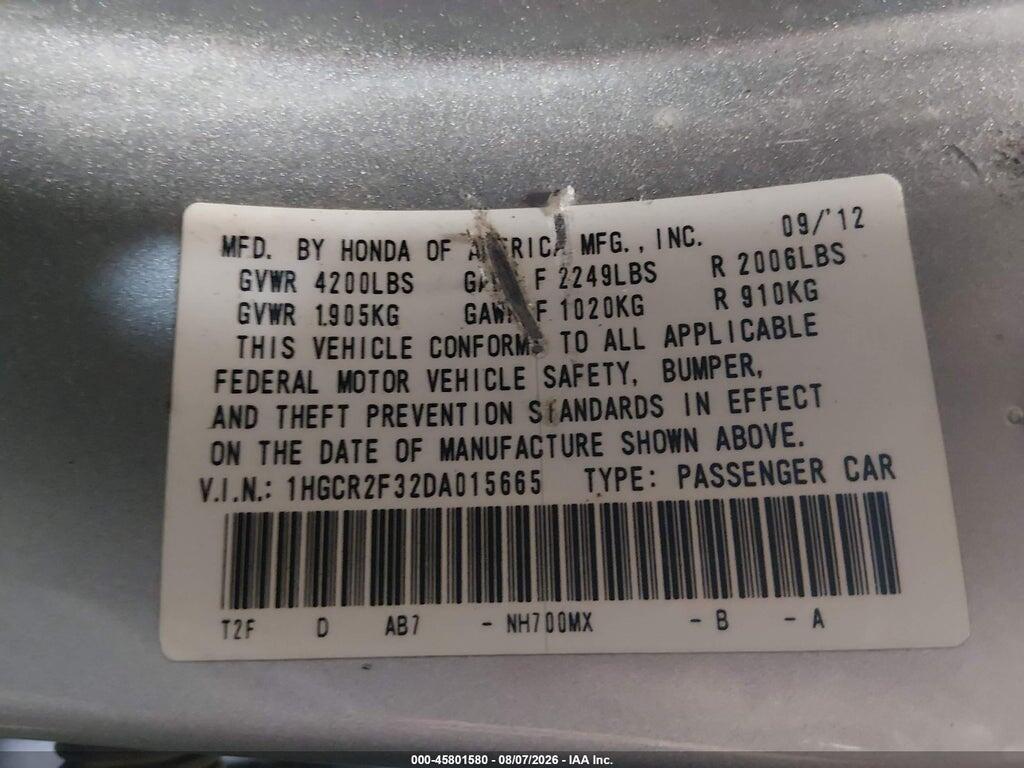 1HGCR2F32DA015665 2013 HONDA ACCORD photo no. 9