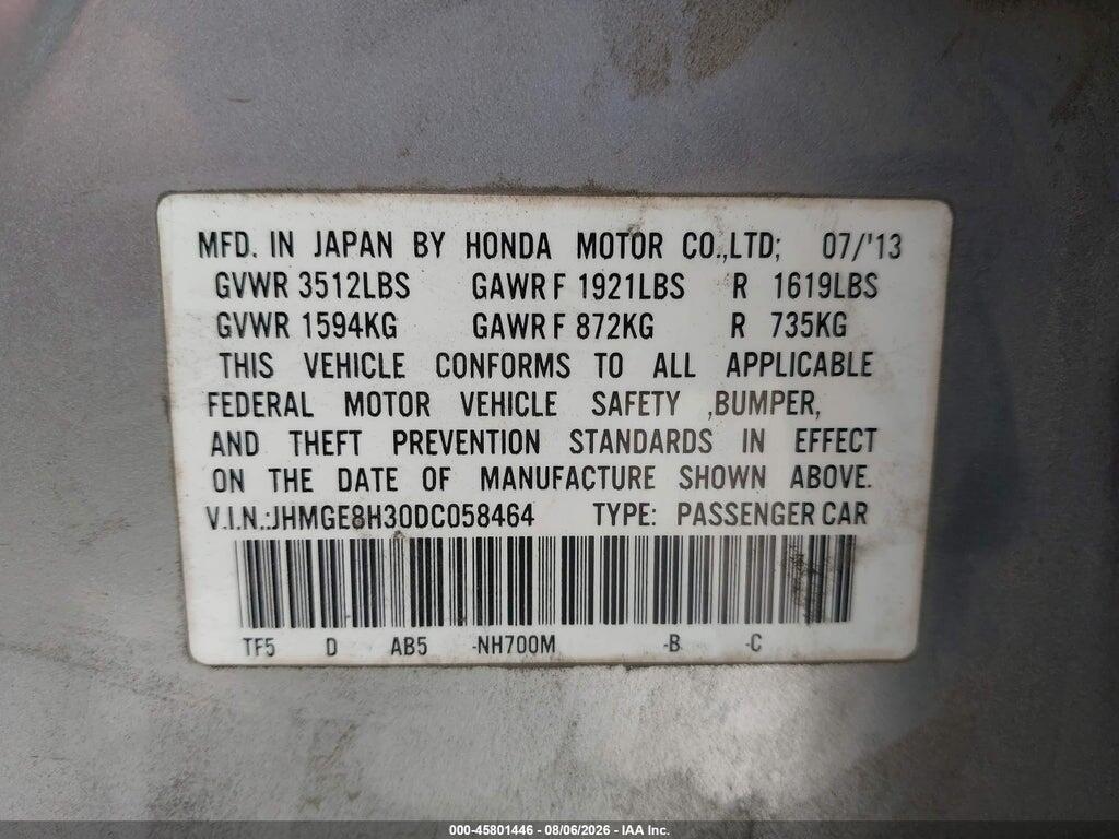 JHMGE8H30DC058464 2013 HONDA FIT photo no. 9
