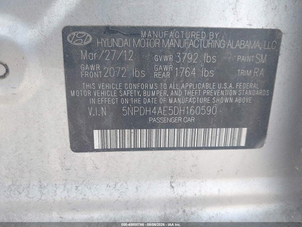 5NPDH4AE5DH160590 2013 HYUNDAI ELANTRA photo no. 9