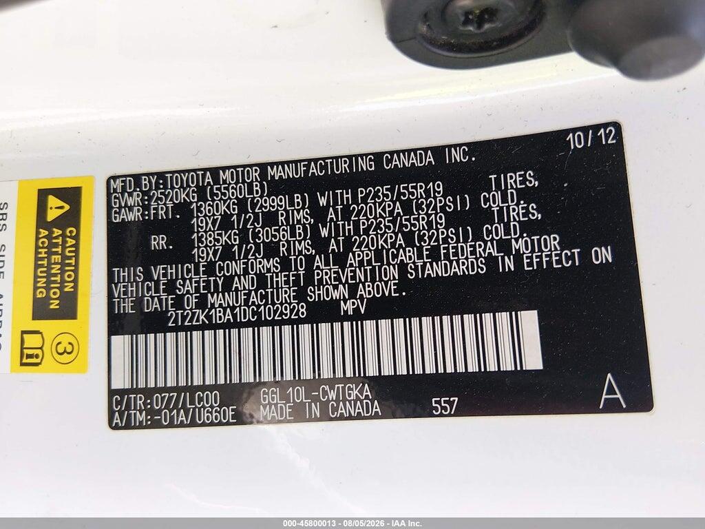 2T2ZK1BA1DC102928 2013 LEXUS RX 350 photo no. 9