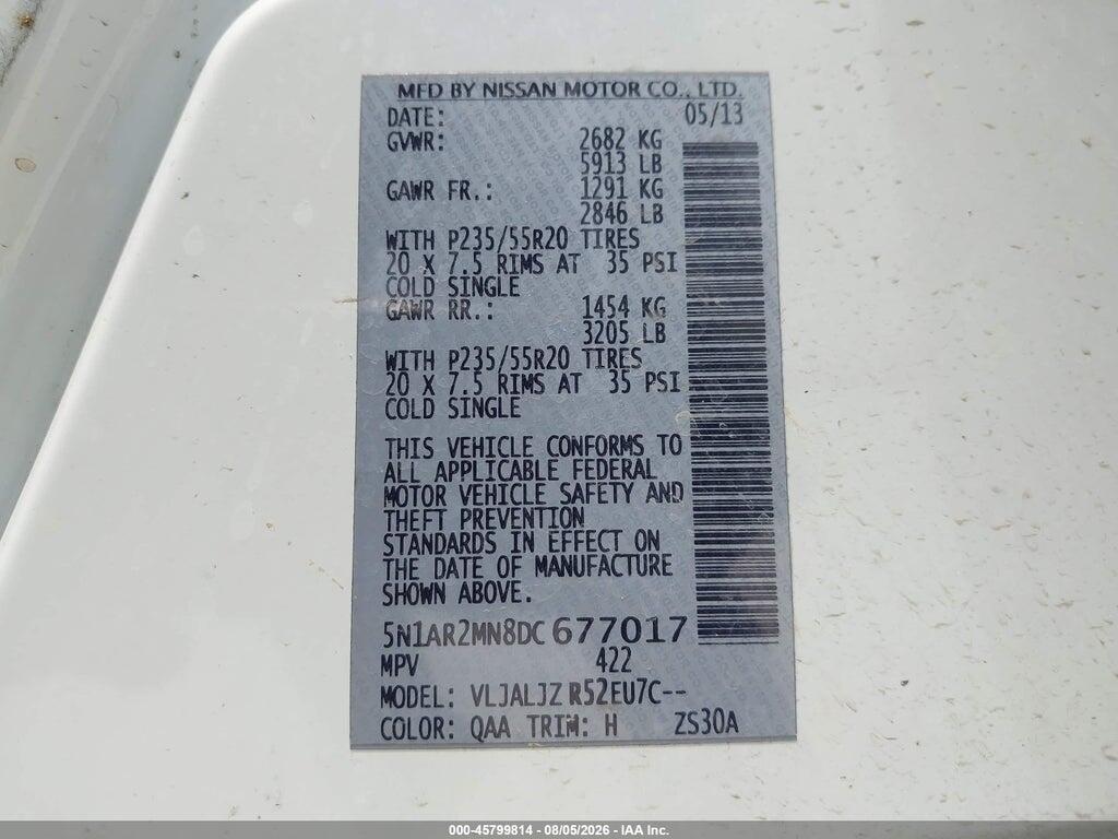 5N1AR2MN8DC677017 2013 NISSAN PATHFINDER photo no. 9