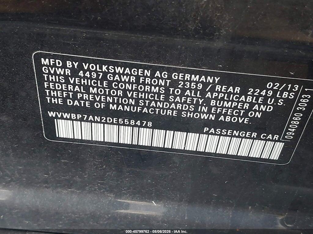 WVWBP7AN2DE558478 2013 VOLKSWAGEN CC photo no. 9